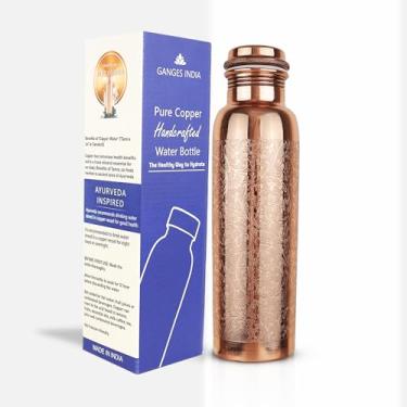 Imagem de Gangesindia Garrafa de água de cobre puro, (1 litro/963.9 g) Garrafa premium de design floral feita à mão, para benefícios para a saúde do bebedouro