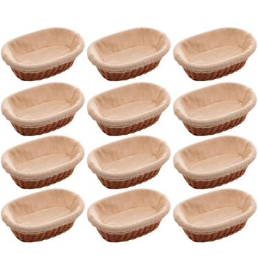 Imagem de 12 Cestas Porta Pão 24x17cm Servir Restaurantes Oval Rattan Plástico Forro Tecido Cesto Lyor