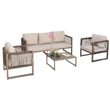 Imagem de Conjunto de Sofá 2 Poltronas Belga Area Externa Jardim Alumínio Corda Náutica (Marrom)