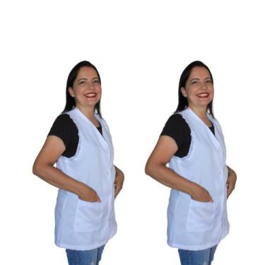 Imagem de Jaleco Feminino Cavado Atendentes Cuidadoras Recepcionistas Com Detalh