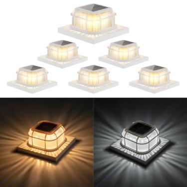 Imagem de TopVelo Poste solar 6 pacotes, tampas de poste de deck solar com 2 modos de luz, luzes brilhantes de poste de cerca de 16 LEDs decoram deck, pátio, varanda, cerca, serve para postes de vinil/madeira