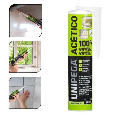 Imagem de Silicone Acético 100% Profissional Incolor Vedação Colagem Pia Box 280ml Unipega