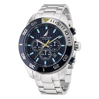 Imagem de Nautica Relógio masculino NAPNOS304 One Reciclado (85%) pulseira de aço inoxidável e pulseira de silicone azul, Prateado/azul/SST e azul