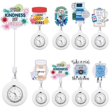 Imagem de Fullhawl 8 peças de relógio retrátil de enfermeira para enfermeira médica, presente de agradecimento, clipe no relógio de lapela, broche de decoração, carretel de crachá, Multicor, Engraçado