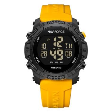 Imagem de NAVIFORCE Relógio digital masculino esportivo, impermeável, com cronômetro, alarme, pulseira de borracha, relógio de pulso feminino, Preto + amarelo, Esportivo