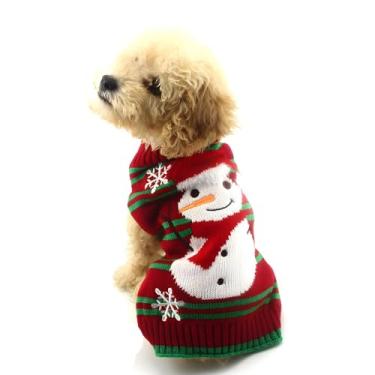 Imagem de SHIAOMIN Suéteres de boneco de neve para cães de Natal, fantasia de Natal, roupas de Natal, moletom com capuz para cães pequenos e gatos (3GG)