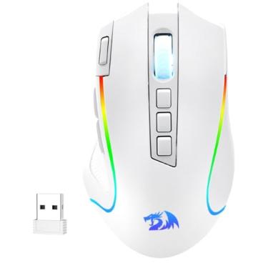 Imagem de Redragon Mouse para jogos M612 PRO RGB, mouse óptico com fio/sem fio de 8000 DPI com 9 botões programáveis e 6 modos retroiluminados, BT e 2.4G sem fio, suporte de software, branco