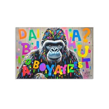 Imagem de Macaco gorila animal pintura inspiradora imagens pôsteres impressões arte grafite decoração de parede macaco imagem banksy arte de parede para sala de estar escritório decoração de parede 75 x 50 cm