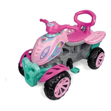 Imagem de Quadriciclo Infantil Lady Star Rosa, Carrinho de Passeio e Pedal, com Haste Removível, Suporta 30kg