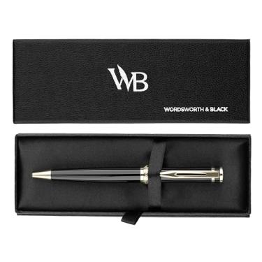 Imagem de Conjunto de canetas esferográficas de luxo Wordsworth e preta, acabamento em ouro 24 K, ponta fina recarregável, presente elegante para homens e mulheres, inclui refil de tinta, belas canetas para
