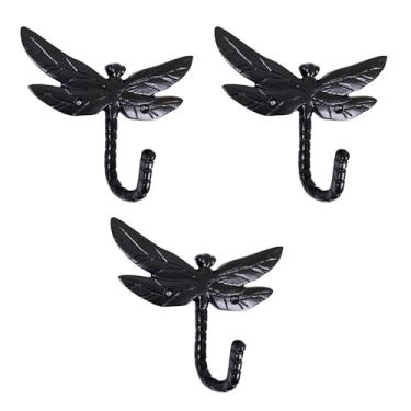 Imagem de AYZCORP Conjunto de 3 ganchos de ferro fundido em forma de libélula para decoração de arte de parede - cabides e porta-chaves em forma de libélula - cabide de roupas e mochila - ganchos para casaco