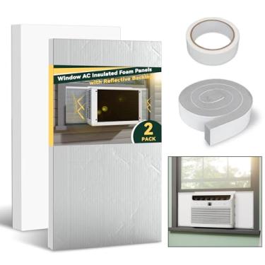 Imagem de Flehomo Painéis de espuma de isolamento de ar condicionado de janela com superfície de folha de alumínio, kit de painéis laterais AC com tira de vedação superior, painéis laterais isolados surround