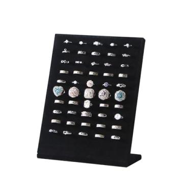 Imagem de Justsoso Suporte de exibição de anéis com 50 compartimentos, suporte organizador de anéis para venda, brinco de anel, bandeja de armazenamento para exibição em casa ou loja (preto, 1 peça)