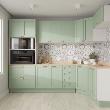 Imagem de Cozinha Modulada 7 Peças Com Tampo 3 Aéreos 3 Balcões E Torre Quente Arizona Branco/menta