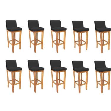 Imagem de Kit 10 Banqueta Alta Com Encosto Aila Balcão Base Madeira Maciça Suede Preto