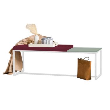 Imagem de Banco Recamier Puff London 160cm Industrial Branco Suede Bordô Tampo Quadrado Mdf Verde