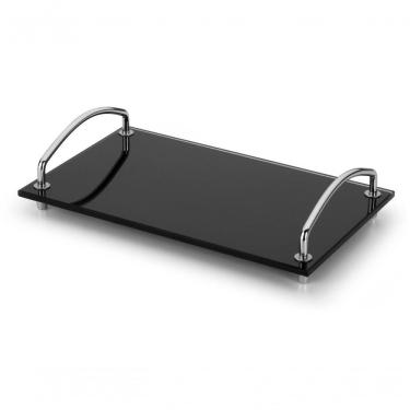 Imagem de Bandeja Decorativa Organizadora Bancada Preta Vidro 25x15