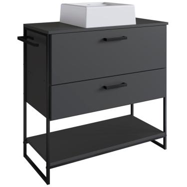 Imagem de Gabinete E Cuba Banheiro Industrial 80 Cm Pt Gav 1028x94101 Grafite Branco Pp Grafite Branco