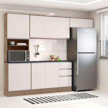 Imagem de Cozinha Compacta Poliman Paris Com 9 Portas 2 Gavetas E 6 Prateleiras Carvalho Com Off White