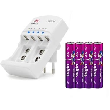 Imagem de Carregador Mox + 4 pilhas AA recarregáveis 2700 mAh Elgin