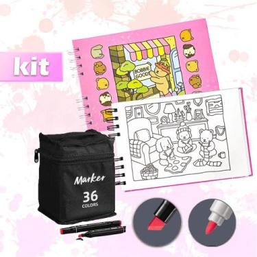 Imagem de Kit Livro de Colorir Capa Dura Caderno de Desenho 50Flhs Kit de Caneti