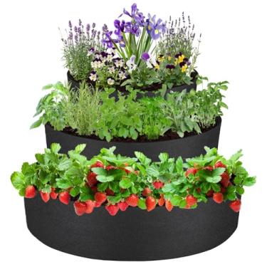 Imagem de Nilioerup Vaso De Morango 3 Camadas, Canteiro Elevado Tecido, Bolsa Para Plantio Em Escada, Recipiente Redondo Feltro 8" Profundidade Cultivo Vegetais E Ervas (3 Camadas)