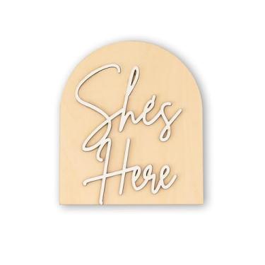 Imagem de Vgaruint Placa De Madeira "Ela Está Aqui" Da Vgaruint, Anúncio Revelação Do Sexo Bebê, Acessório Para Fotos Surpresa "É Uma Menina, É Um Menino", Fotografia Bebê Recém-Nascido