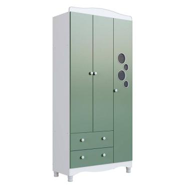 Imagem de Guarda-Roupa Infantil Encanto 3 Portas 2 Gavetas Branco e Verde