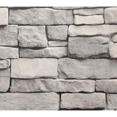 Imagem de Papel de Parede Kan Tai Importado Texturizado Vinílico Lavável Pedra Tijolo Rústico Tons cinza