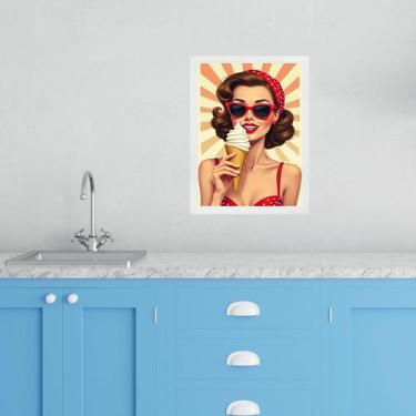 Imagem de Quadro Decorativo Cozinha Pin Up Com Sorvete 33X24Cm - Vidro - Quadros