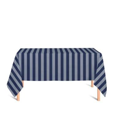Imagem de Toalha de Mesa Retangular em Tecido Jacquard Azul Marinho e Cru Listra