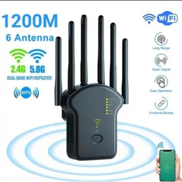 Imagem de Repetidor de Sinal Wifi 2800m 6 Antenas Roteador Amplificador Sinal Mo