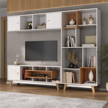 Imagem de Estante Home para Tv até 65 Polegadas Vision com 3 Portas Yescasa Branco/Nogal