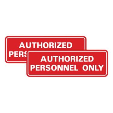 Imagem de Placa de parede ou porta padrão AUTORIZADA SOMENTE PESSOAL - Sinalização de conformidade - Controle de acesso seguro - Instalação fácil - Vermelho - Médio (pacote com 2)