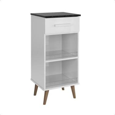 Imagem de Balcão Para Bebedouro Com Gavetas e fruteira Fenix Branco Marmorizado 