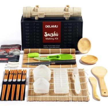 Imagem de Kit de fabricação de sushi Delamu Upgrade 22 em 1 com tapetes e faca d