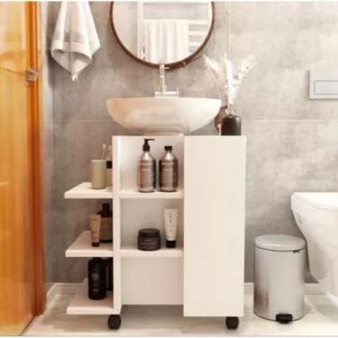 Imagem de Armário Gabinete Classic De Banheiro Para Pia De Coluna(Branco/Ripado)