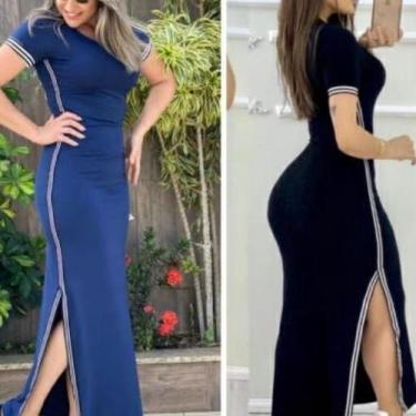Imagem de Vestido listra fina lateral feminina manga curta influencer - Filó Mod