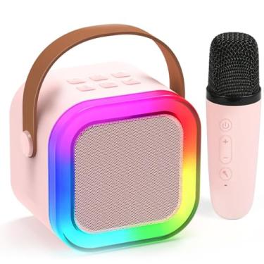 Imagem de Caixa de Som com Microfone Sem Fio Bluetooth Karaokê Rosa