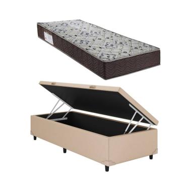 Imagem de Cama Box Baú Solteiro Bege Colchão ISO 150 D45 - Ortobom