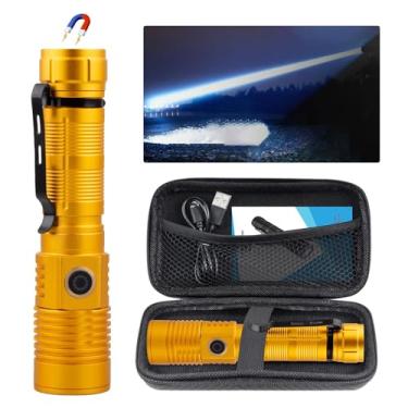 Imagem de Lanterna recarregável de alto lúmens, luz magnética super brilhante, lanterna de LED com zoom de longo alcance de 1500 metros para emergência, à prova d'água, regulável, dourada, 1 peça