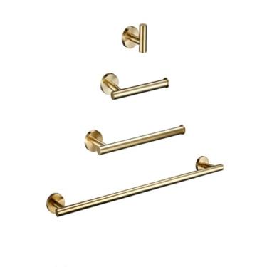 Imagem de Kit de banheiro preto cromado - Toalheiro de aço inoxidável, suporte para papel higiênico, ganchos para roupão - Design redondo para montagem na parede, BG, conjunto de 4 peças