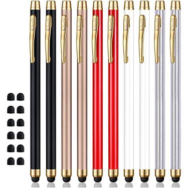 Imagem de Stylus para telas de toque, caneta stylus capacitiva ChaoQ (10 peças) com 12 pontas substituíveis - preto, branco, prata, dourado, vermelho
