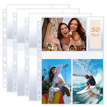 Imagem de Pacote com 50 capas para fotos, comporta 300 fotos de 10 x 15 cm, protetor de página de fotos transparente para fichário de 3 anéis, páginas de refil de álbum de fotos frente e verso, bolsos para
