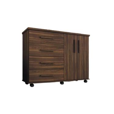 Imagem de Cômoda Encanto Para Quartos Com 4 Gavetas e 2 Portas Cor Café - Geval 