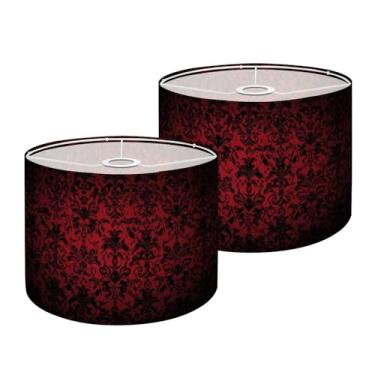 Imagem de Conjunto de abajur boho de tambor de 5 a 28 cm x 28 cm, vintage, gótico, vermelho escuro, preto, de substituição para candeeiros de mesa, luminárias de chão, montagem fácil