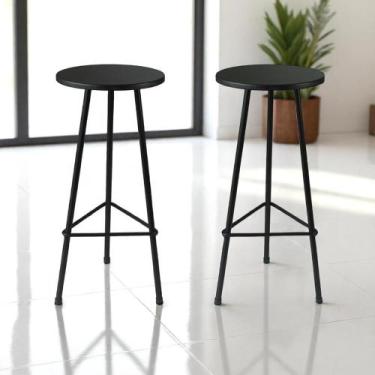 Imagem de Banqueta Retro Alta Ferro Industrial Assento Peroba 70cm - Aluminium D