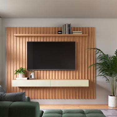 Imagem de Painel Suspenso Ripado 228cm c/02 Gavetas - Pradel, Freijó/Off White