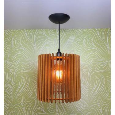 Imagem de Pendente Lustre Sala De Estar Rústico Decorativo Madeira 25cm - Fábric