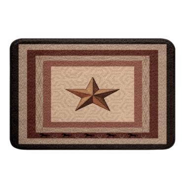 Imagem de Tapetes de banheiro com cavalo caubói, crianças, tema do velho oeste, ferradura, tapetes de banheiro femininos masculinos, estrelas marrons geométricos, antiderrapantes para banheiro, estilo caubói, capacho para quarto, 50,8 x 81,2 cm